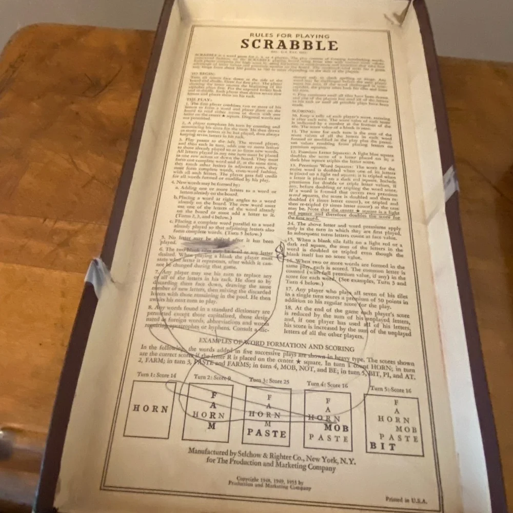 Scrabble Crossword Board Game By Selchow & Righter Vintage